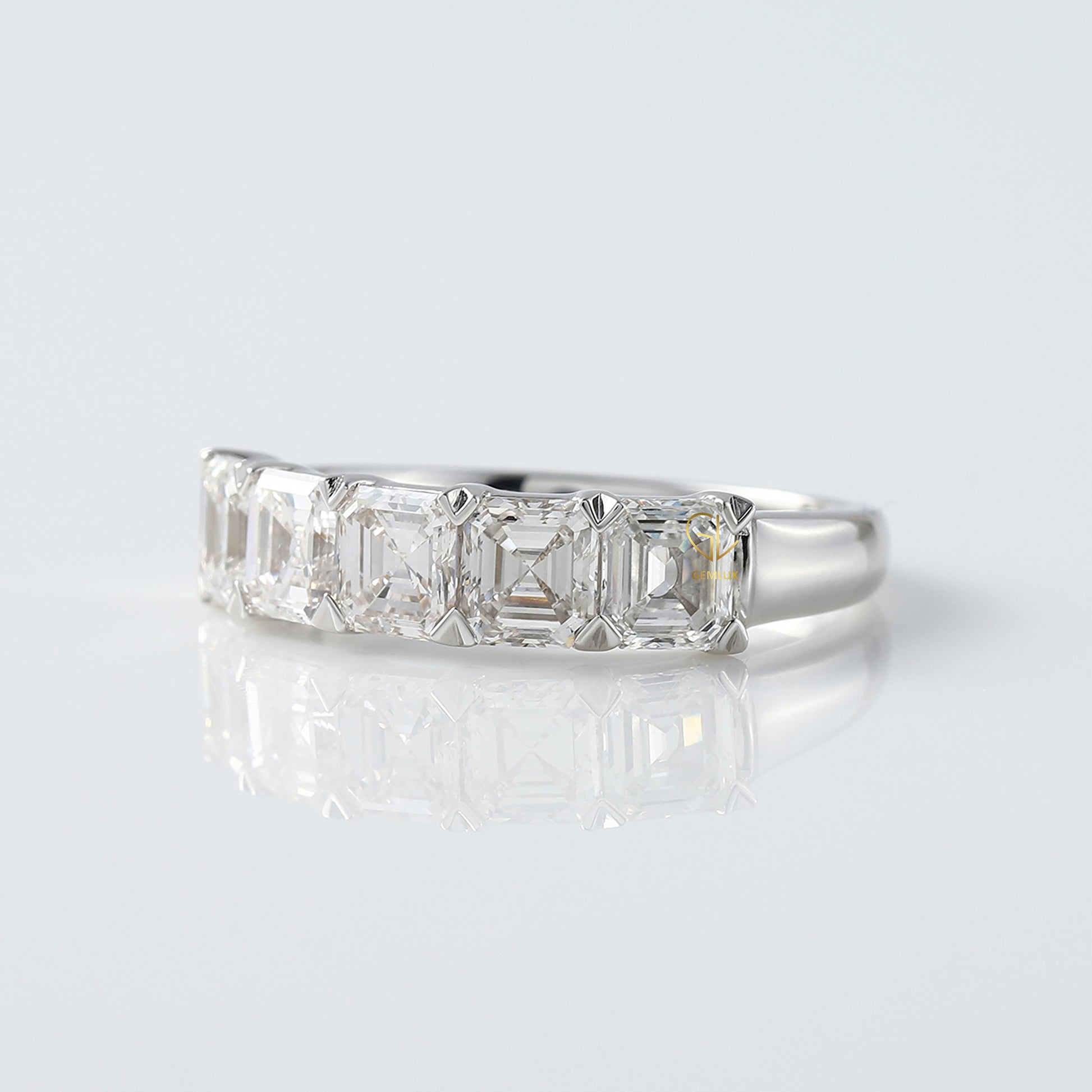 Five Stone Asscher Cut Lab Grown Diamond Half Eternity Wedding Band