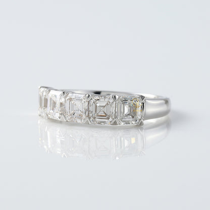 Five Stone Asscher Cut Moissanite Half Eternity Wedding Band