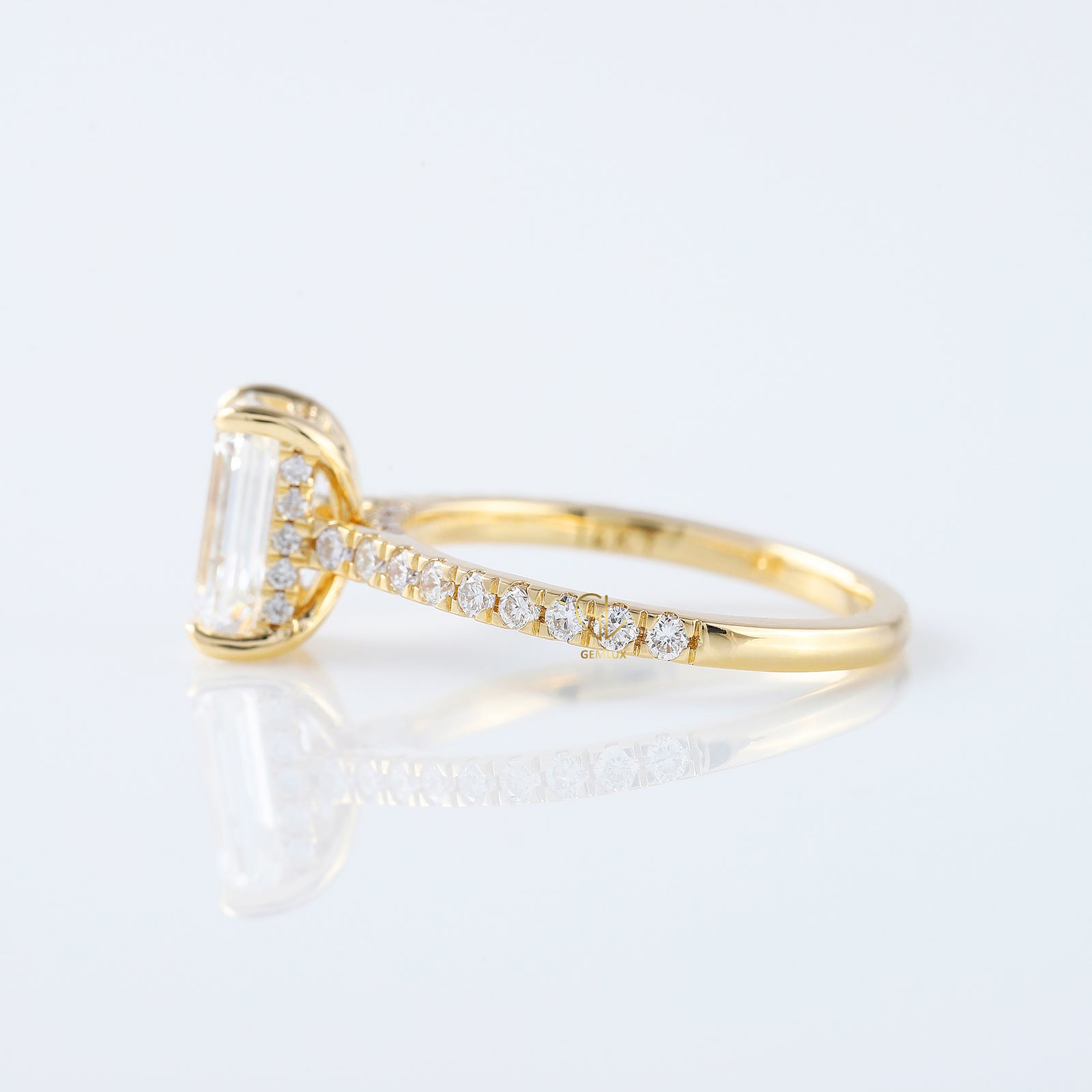 Emerald Cut Moissanite Solitaire With Accent Ring