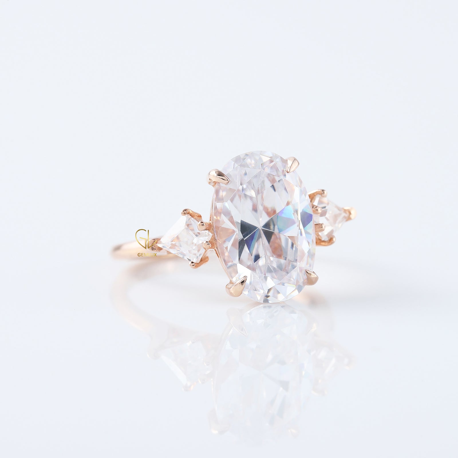 3 Ct Oval Cut Lab Grown ring, Three Stone oval cut Engagement Ring