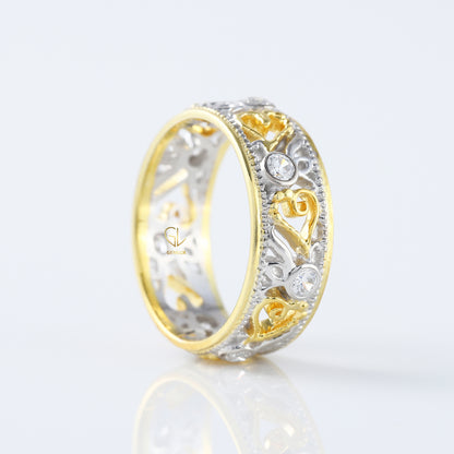Vintage Art Deco Filigree Two Tone Wedding Band