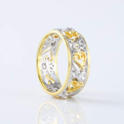 Vintage Art Deco Filigree Two Tone Wedding Band