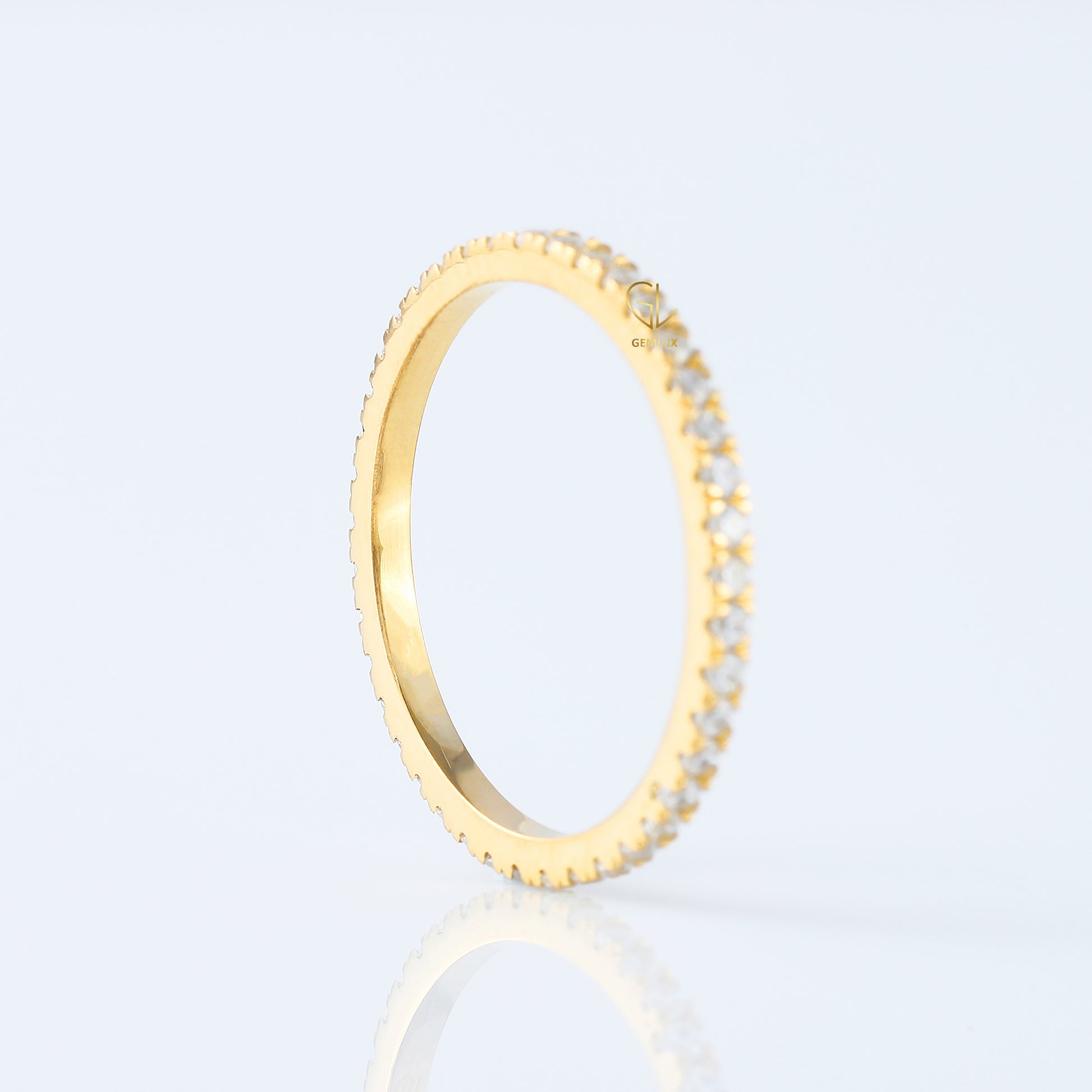 Round Cut Moissanite Yellow Gold Minimalist Wedding Band