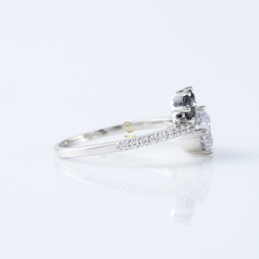 Round Moissanite Three Stone Mickey Mouse Ring