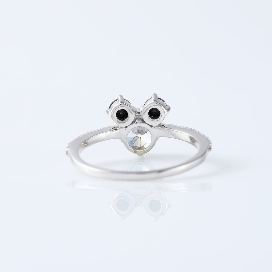 Round Moissanite Three Stone Mickey Mouse Ring