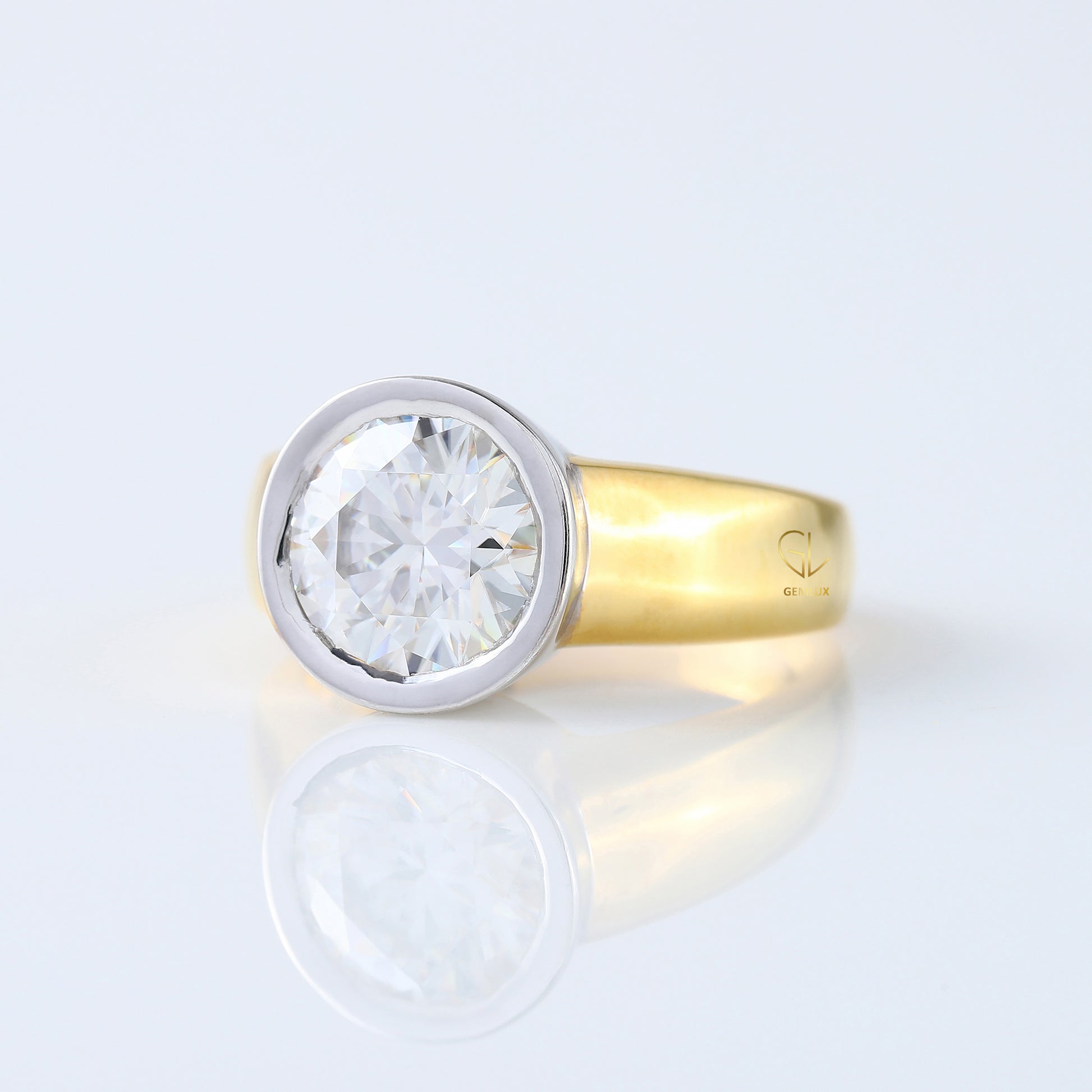 3.35 carat Round Cut Moissanite Bezel Set Solitaire Ring