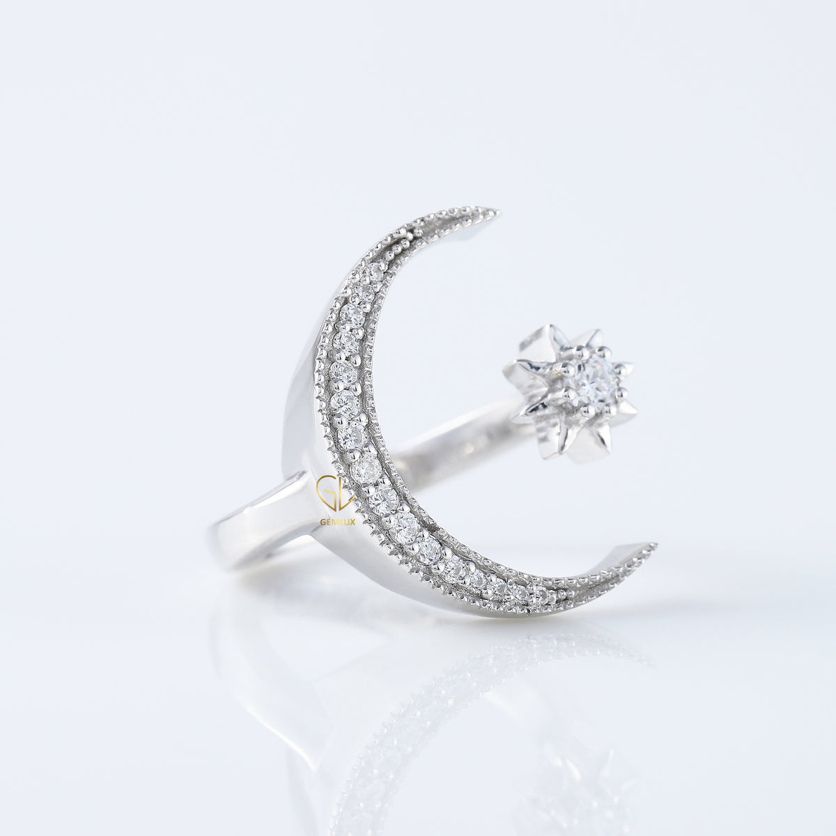 Open Cuff Lab Grown Diamond Moon Star Celestial Ring