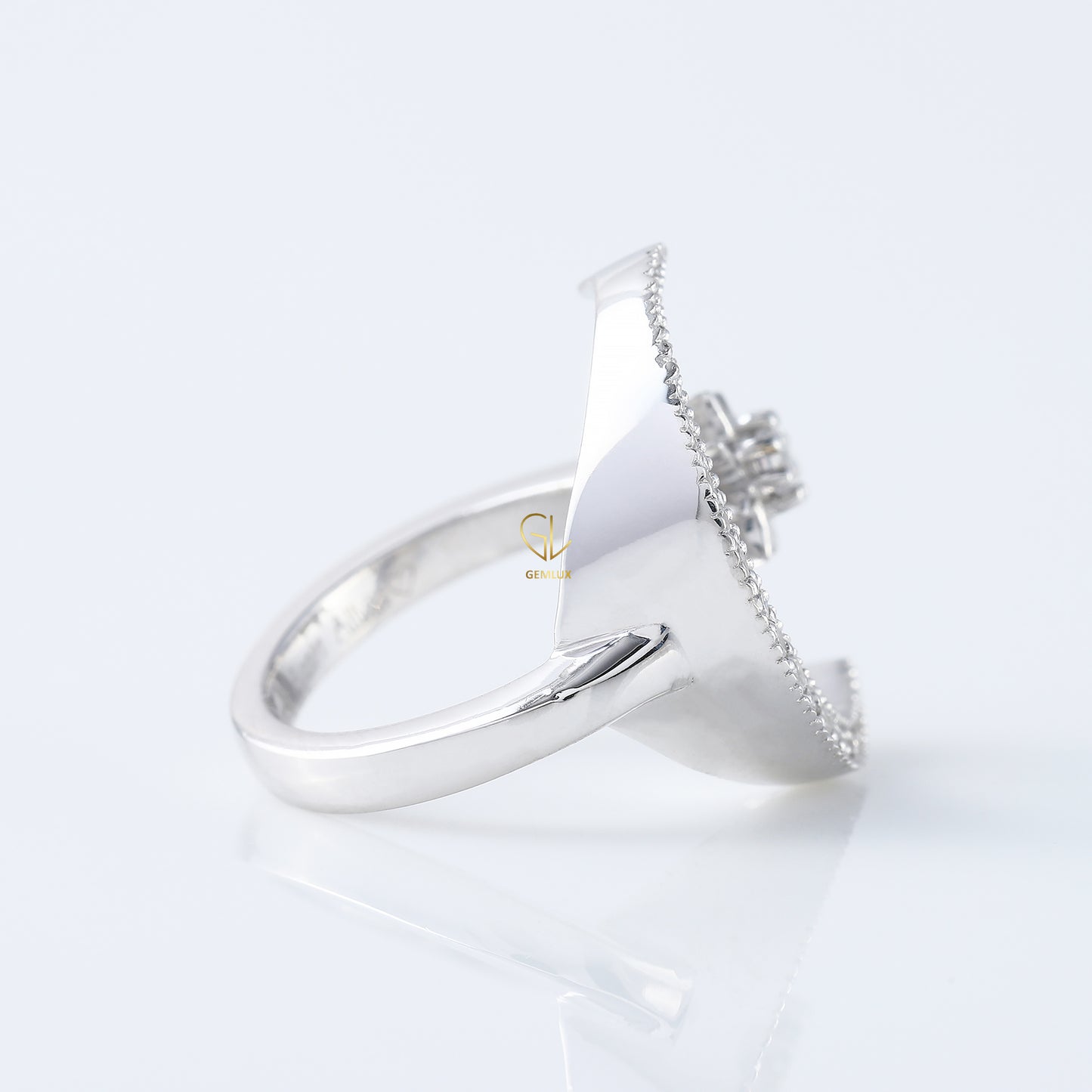 14k White Gold Open Cuff Moon Star Celestial Ring