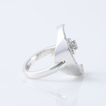 14k White Gold Open Cuff Moon Star Celestial Ring