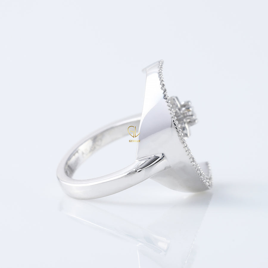 14k White Gold Open Cuff Moon Star Celestial Ring