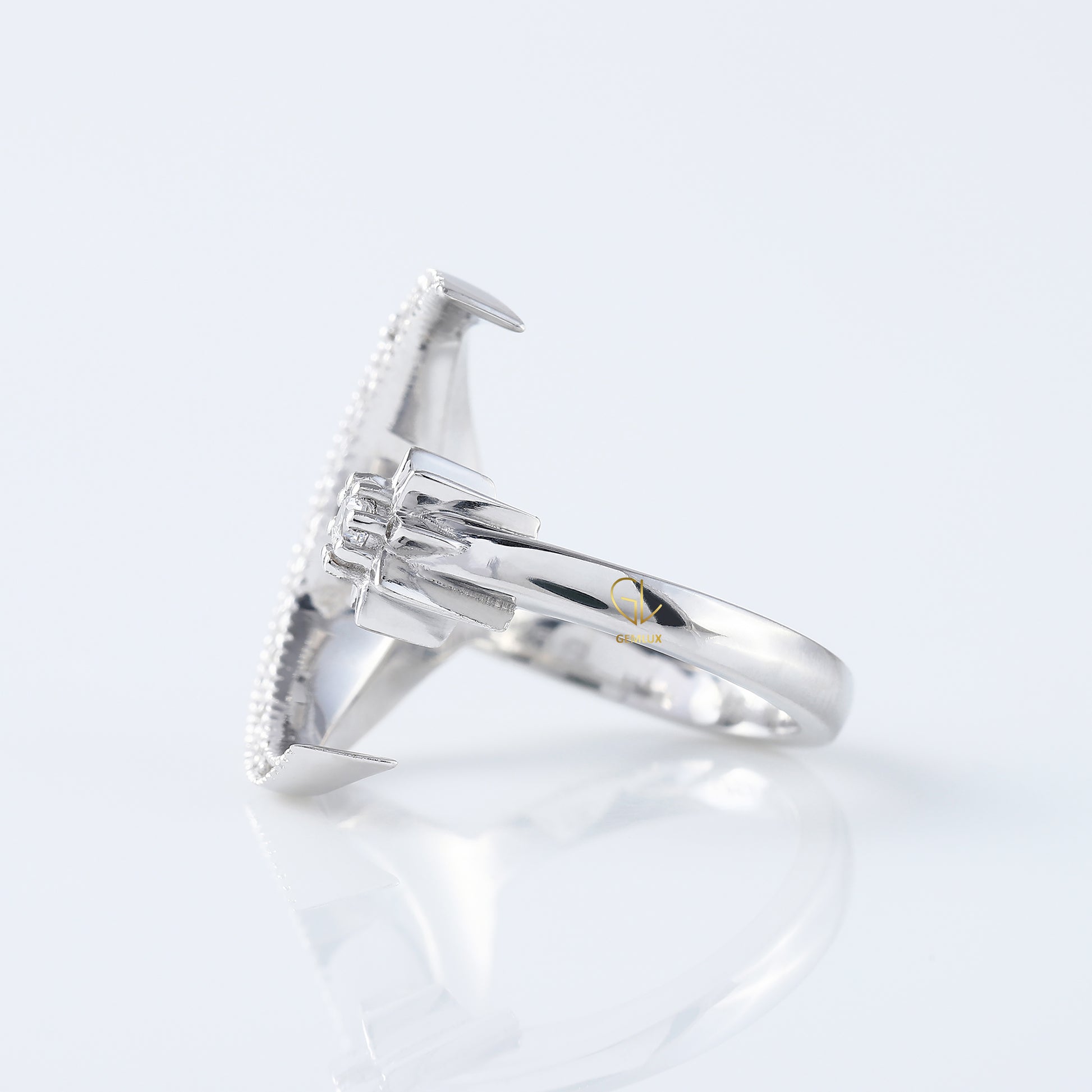 14k White Gold Open Cuff Moon Star Celestial Ring