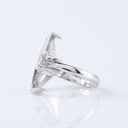 14k White Gold Open Cuff Moon Star Celestial Ring