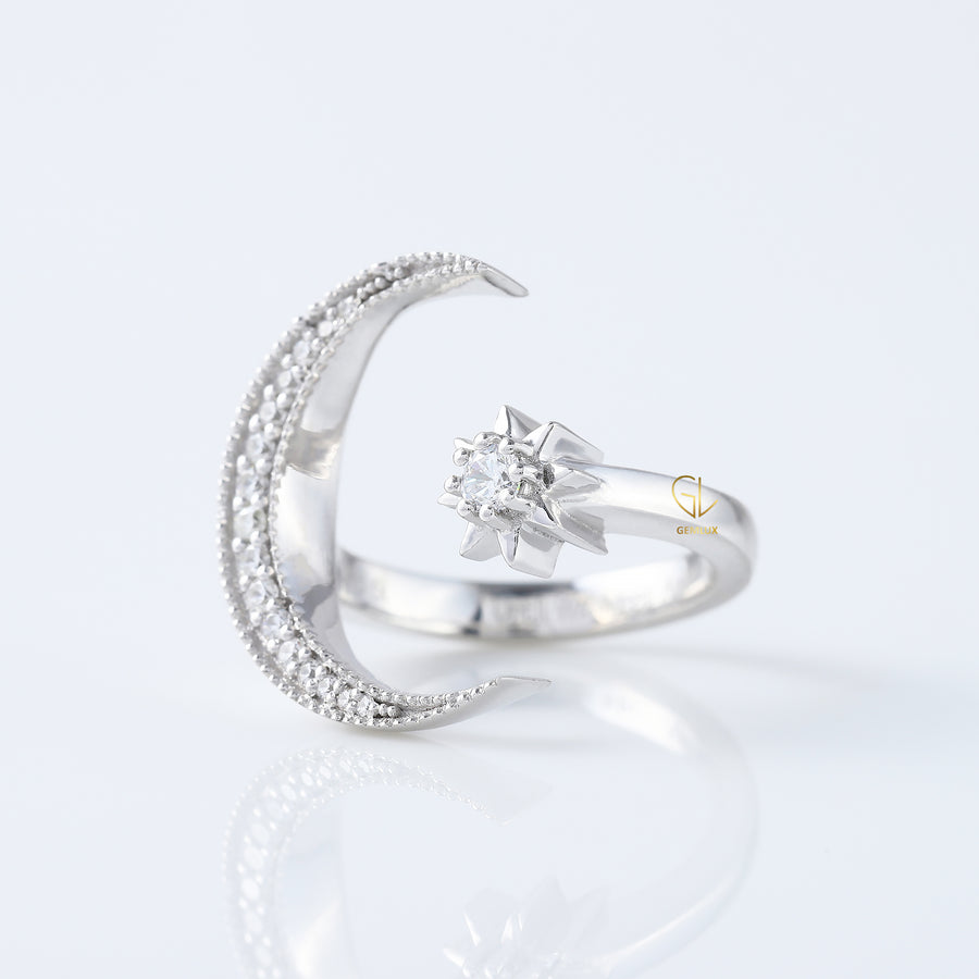 Open Cuff Lab Grown Diamond Moon Star Celestial Ring