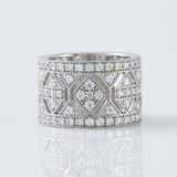 12mm Vintage Style Round Moissanite Art Deco Milgrain Wide Band