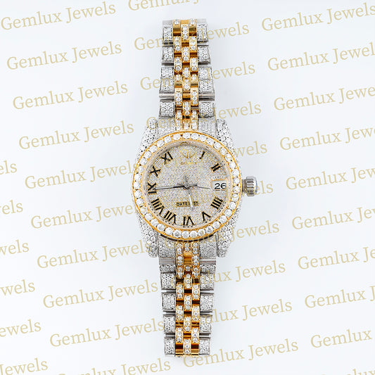 Iced Out Two Tone Yellow Gold Moissanite Hip Hop Watch For Women