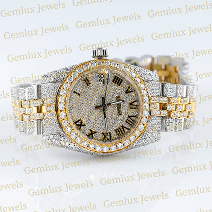 Iced Out Two Tone Yellow Gold Moissanite Hip Hop Watch For Women