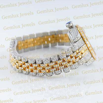 Iced Out Two Tone Yellow Gold Moissanite Hip Hop Watch For Women