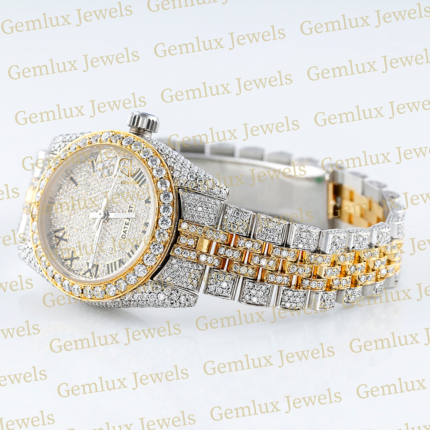 Iced Out Two Tone Yellow Gold Moissanite Hip Hop Watch For Women