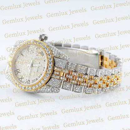 Iced Out Two Tone Yellow Gold Moissanite Hip Hop Watch For Women
