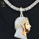 Iced Out Big Cross Crown Jesus Enamel Pendant Mens