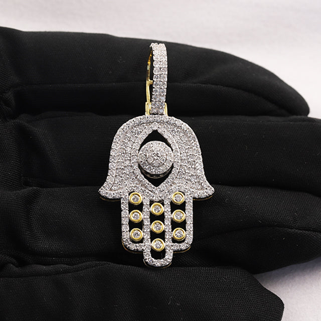 Iced Out Hamsa Hand Pendant - Two Tone