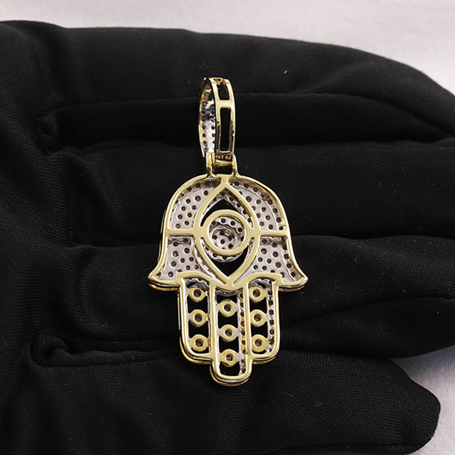 Iced Out Hamsa Hand Pendant - Two Tone