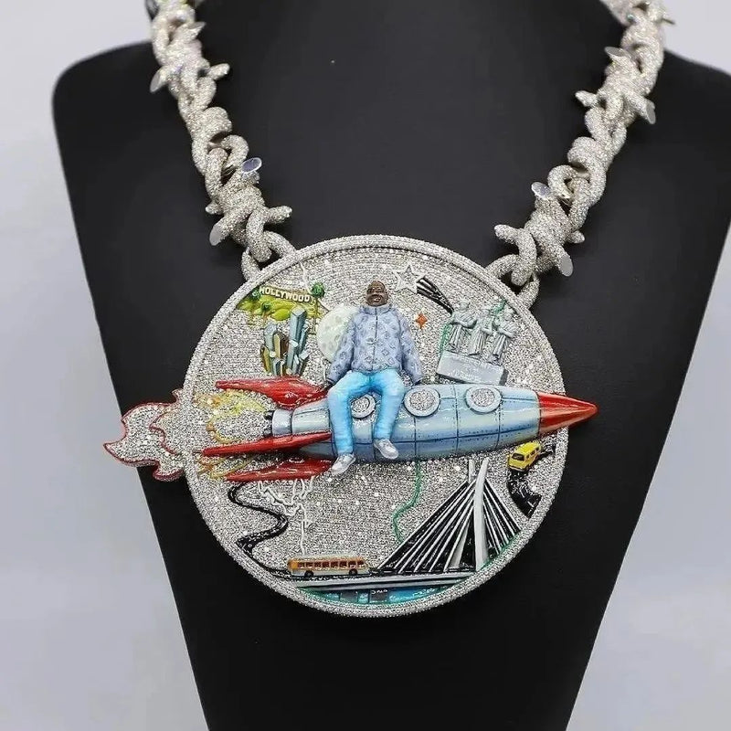 Iced Out Moissanite 3D Rocket Men Hip Hop Pendant