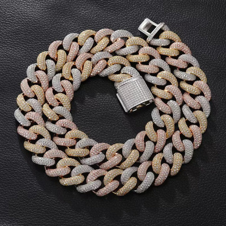20mm Iced Out Moissanite Three Tone Cuban Chain