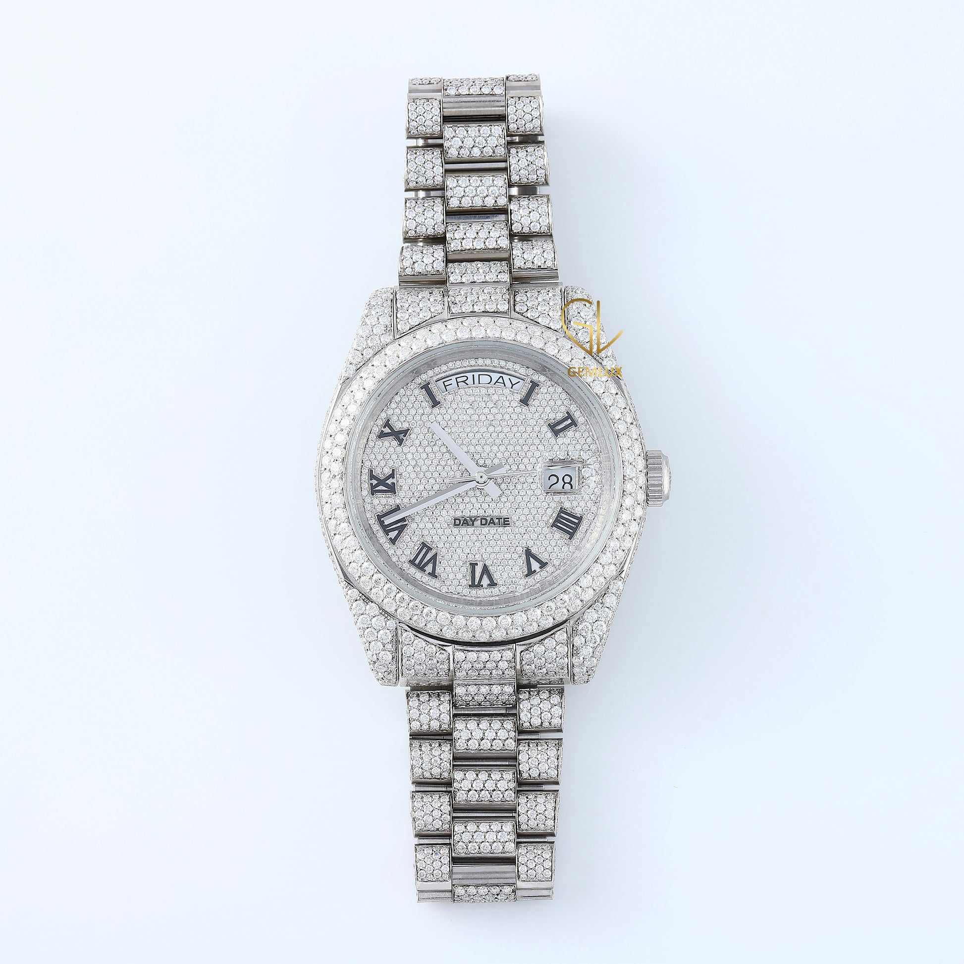 Iced Out Roman Dial Day Date VVS Moissanite Diamond Watch
