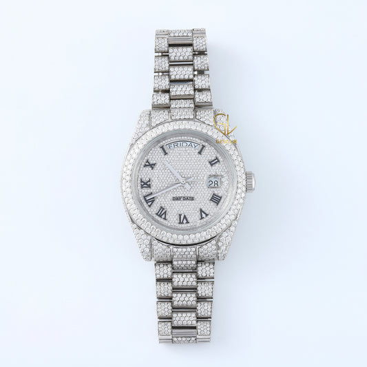 Iced Out Roman Dial Day Date VVS Moissanite Diamond Watch