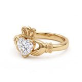 Claddagh heart-cut lab-grown diamond engagement ring with hands and crown design