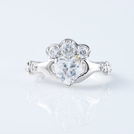 Irish Crown Heart Shape Diamond Claddagh Ring