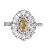 Pear Cut Yellow Diamond Cluster Halo Engagement Ring