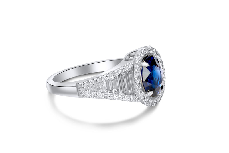 Oval Cut Blue Sapphire Halo Engagement Ring