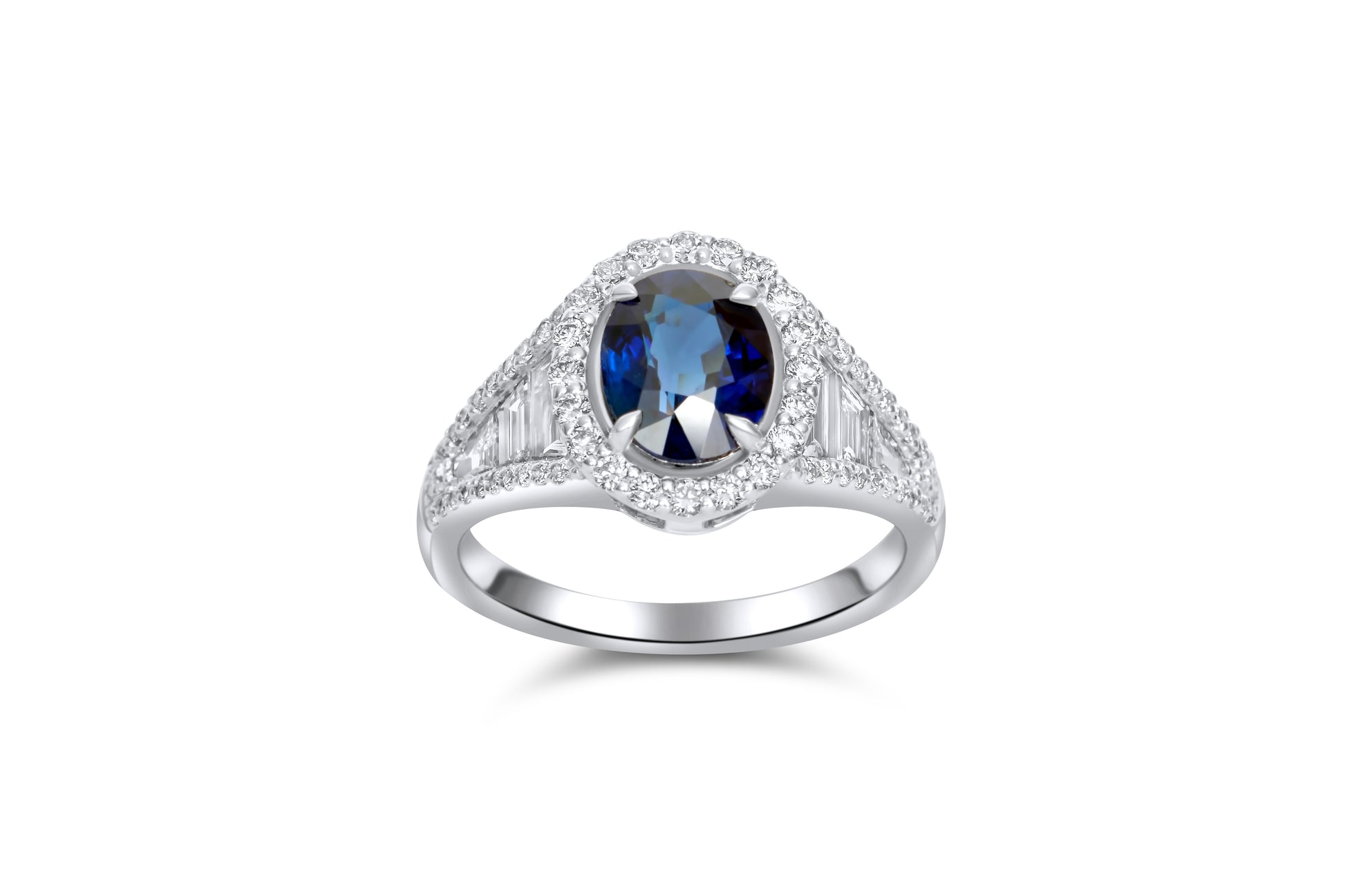 Oval Cut Blue Sapphire Halo Engagement Ring