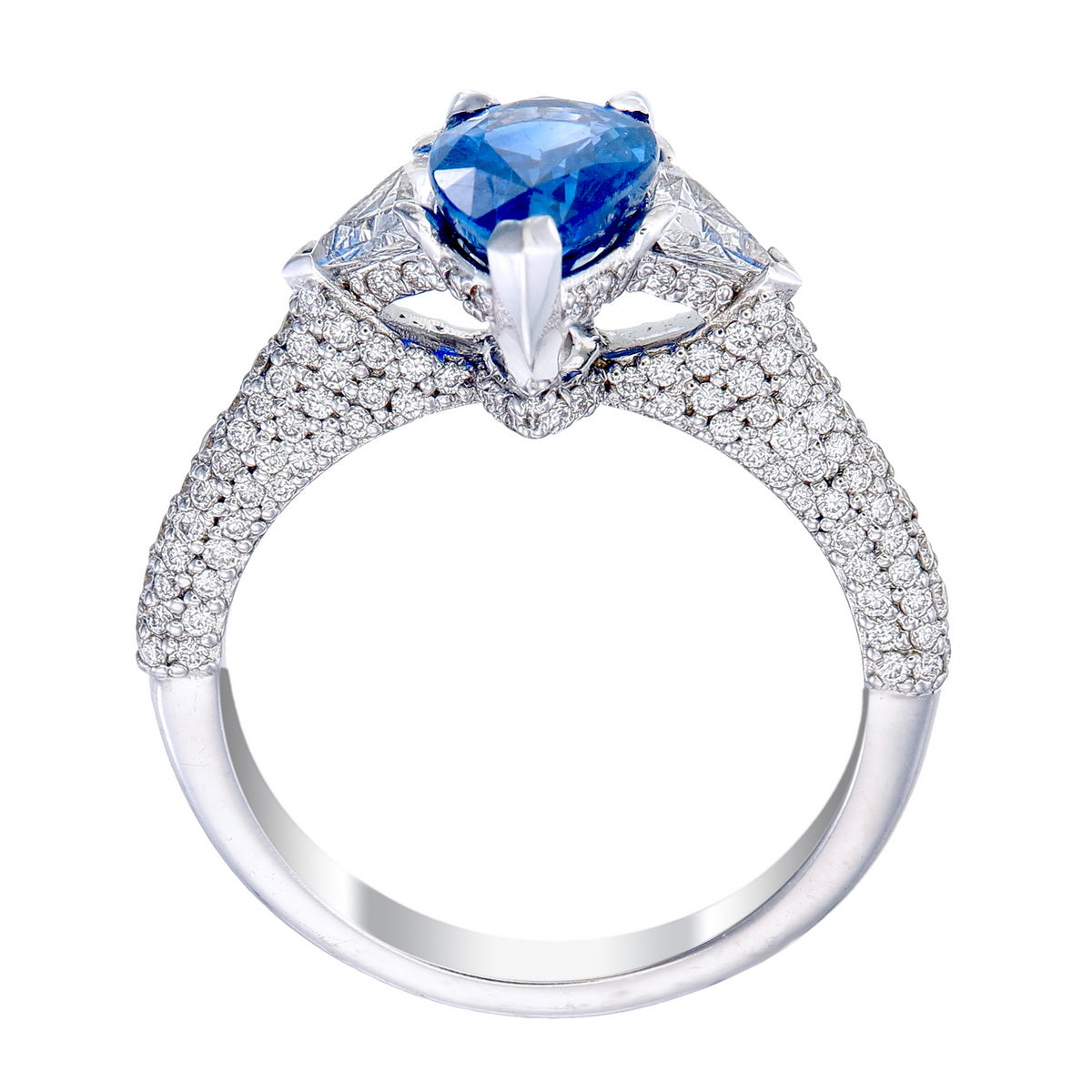 Certified Blue Sapphire Diamond Pear Cut Engagement Ring