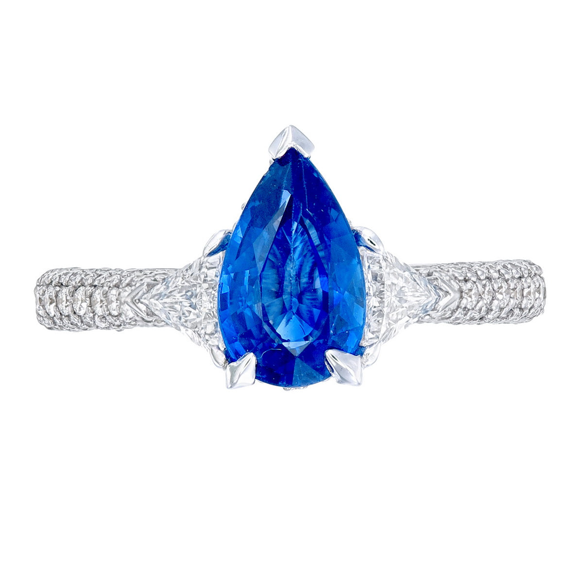 Certified Blue Sapphire Diamond Pear Cut Engagement Ring