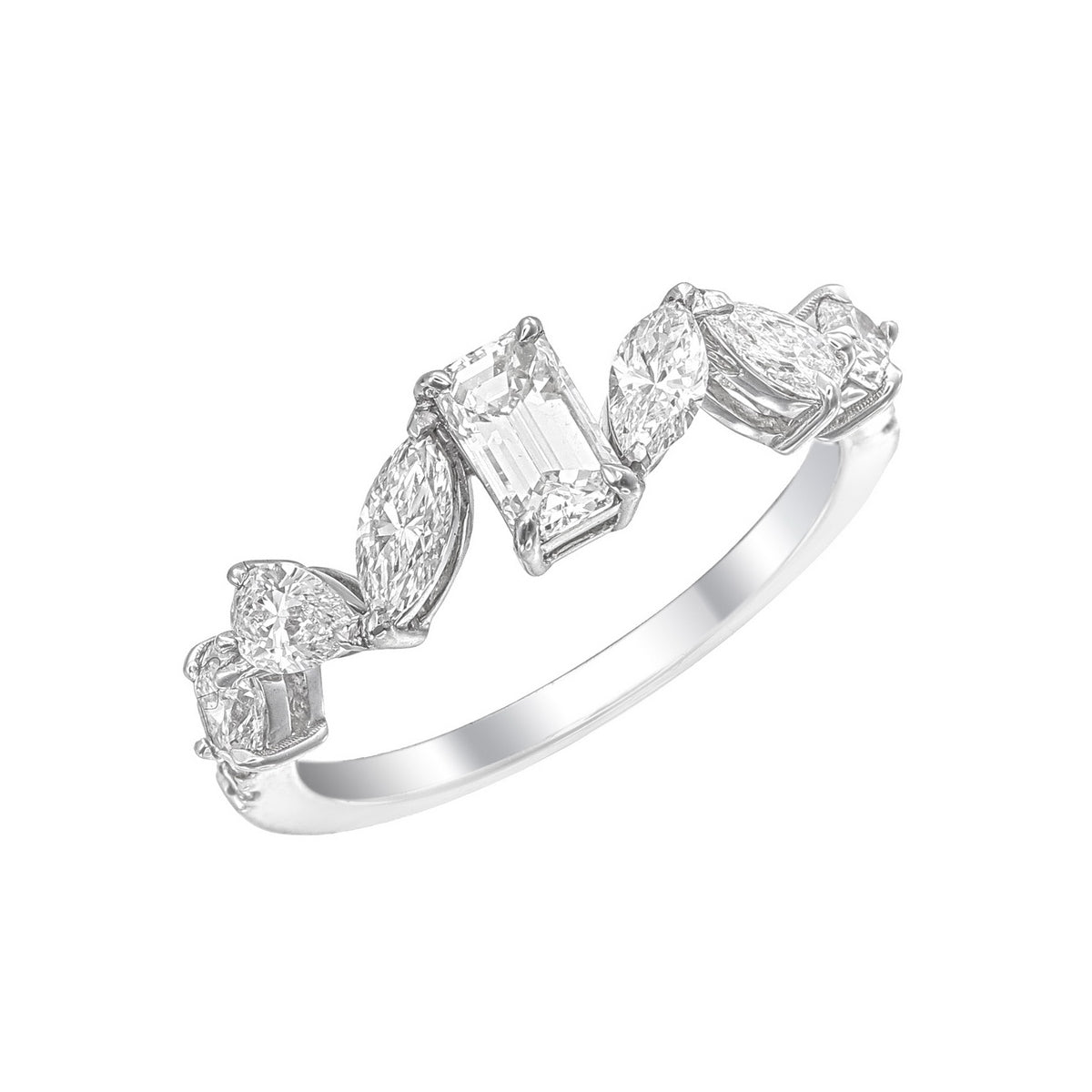 Fancy Cut Certified Natural Diamond Half Eternity Ring