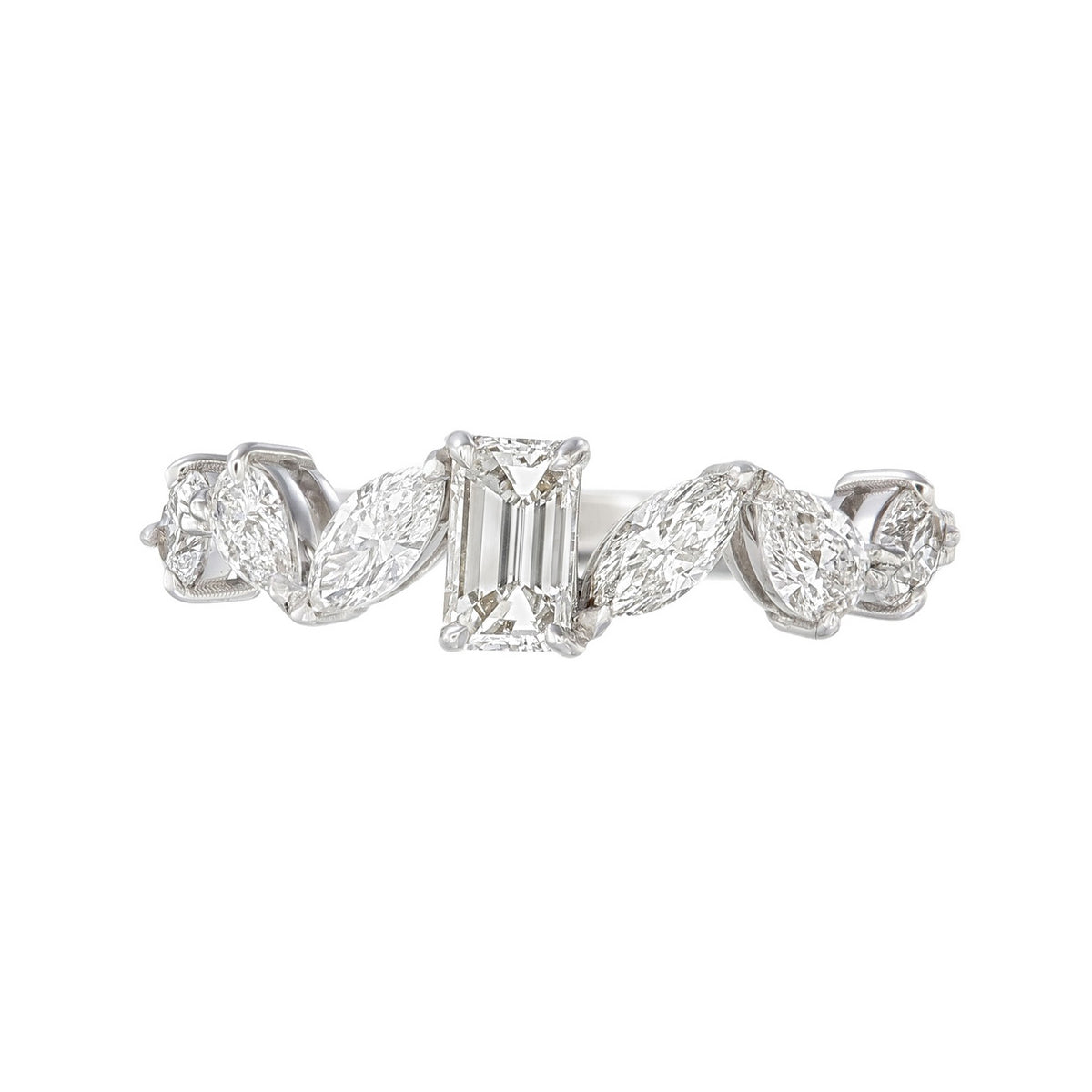 Fancy Cut Certified Natural Diamond Half Eternity Ring