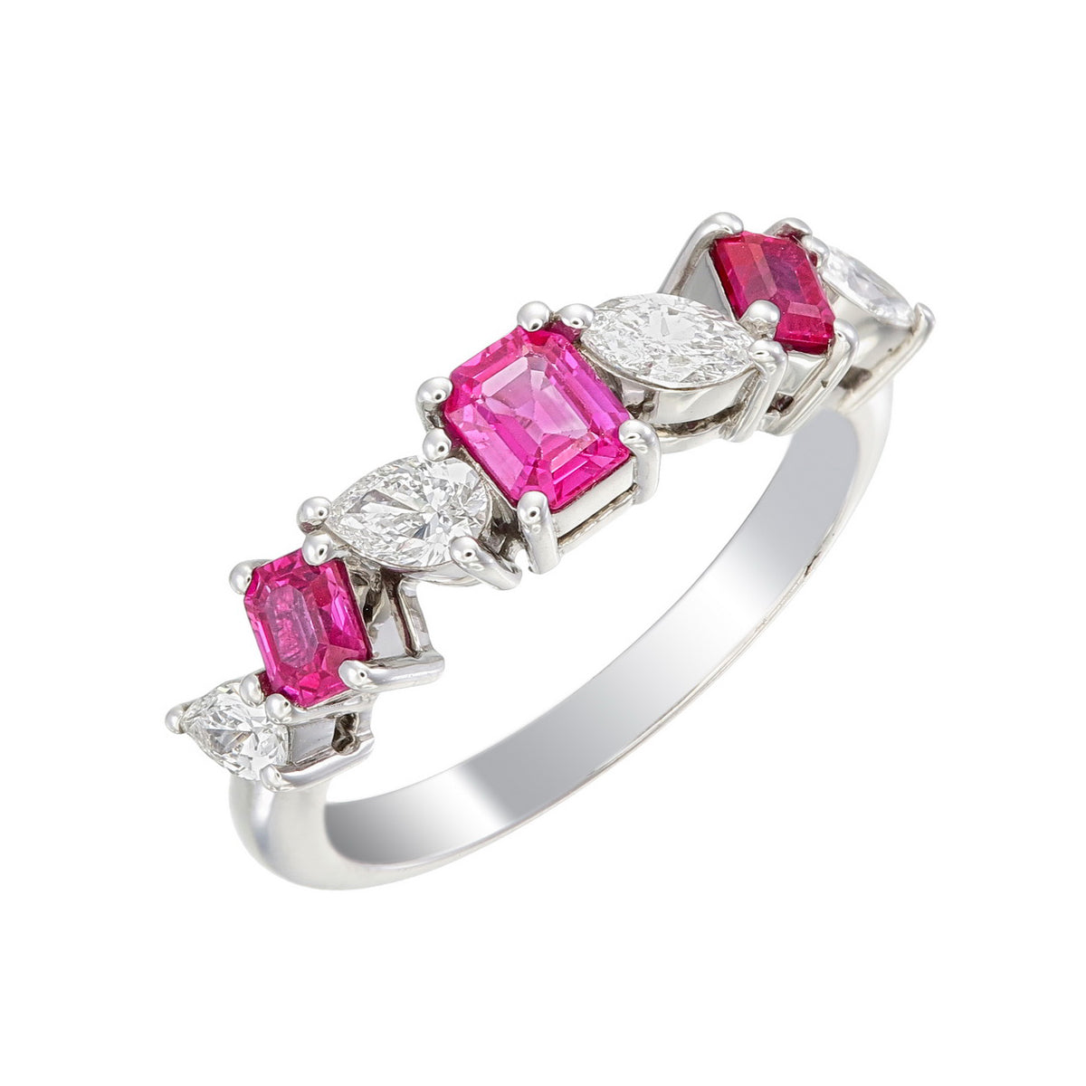 Certified Natural Ruby Diamond Marquise/Pear/Emerald Cut Alternative Stone Eternity Ring