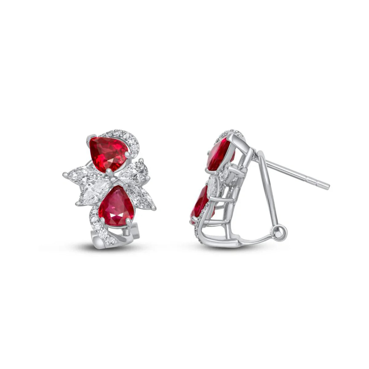 Ruby Pear Cut Certified Natural Diamond Earrings