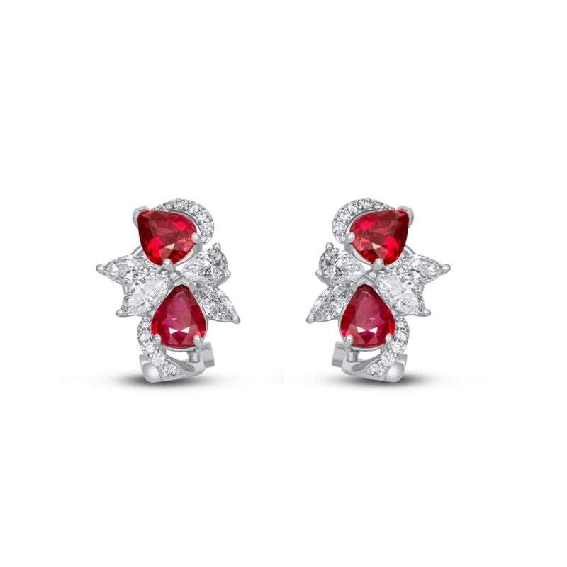 Ruby Pear Cut Certified Natural Diamond Earrings