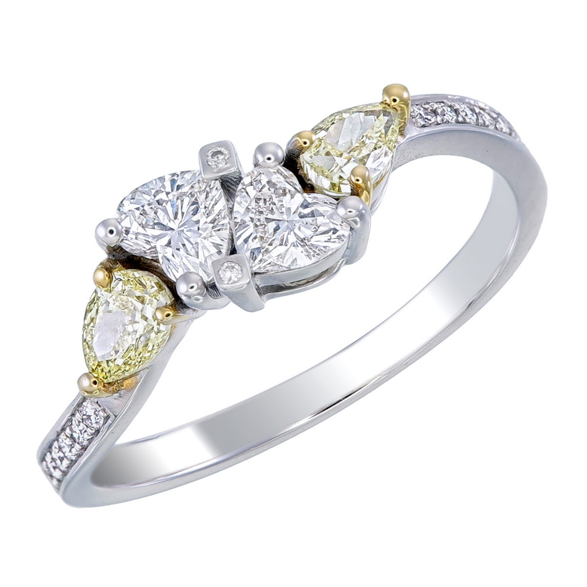 Heart Shape & Fancy Yellow Pear Cut Certified Natural Diamond Engagement Ring