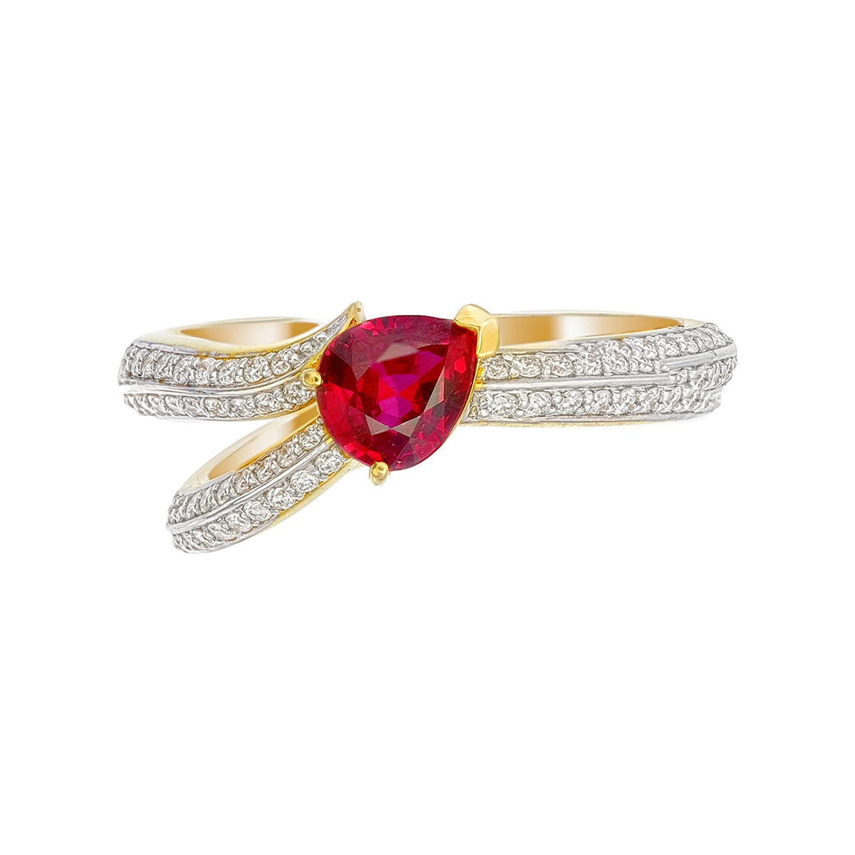 Certified Natural Diamond Pear Cut Ruby Diamond Engagement Ring