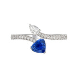 Blue Sapphire Trillion Cut & Pear Cut Certified Natural Diamond Bypass Engagement Ring