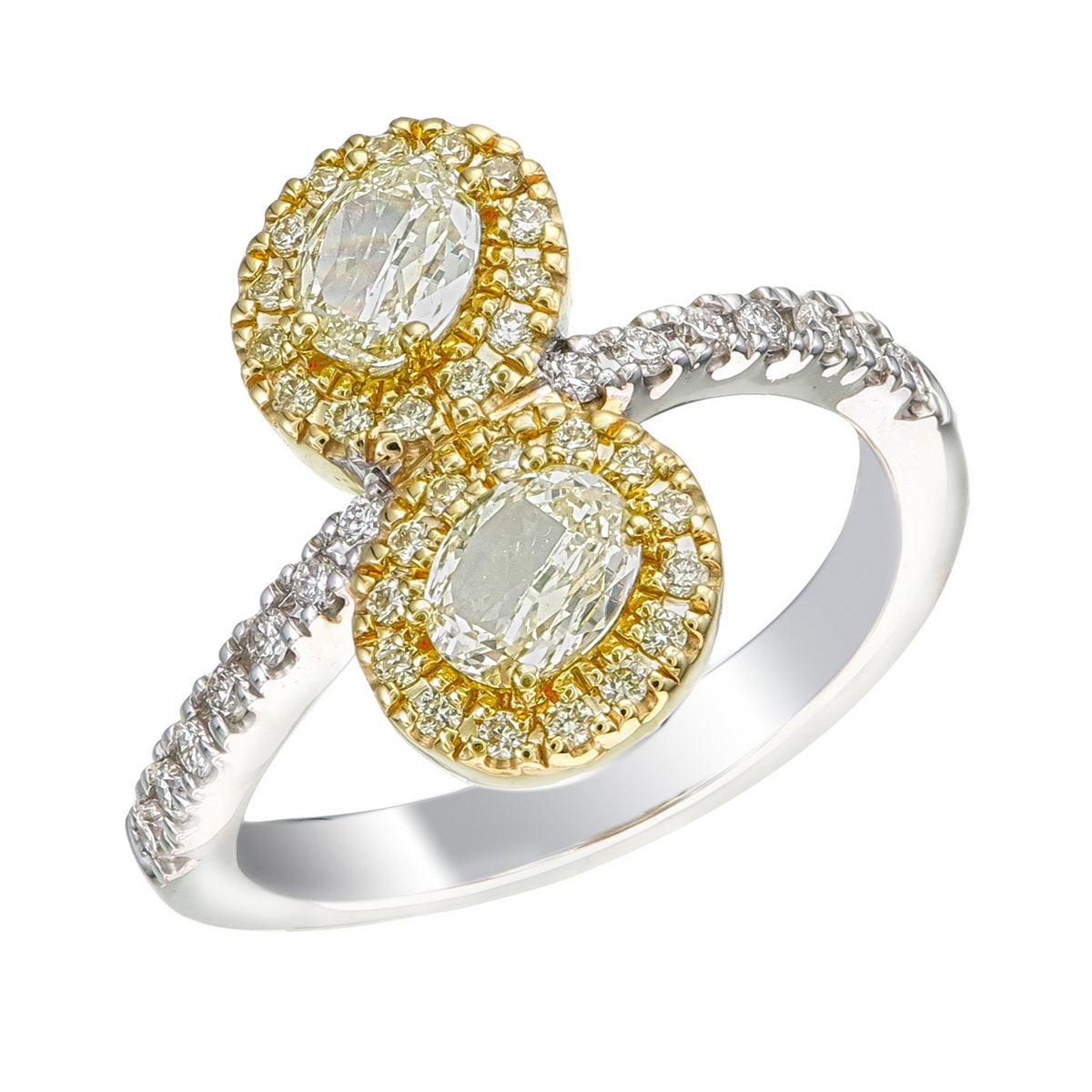 Canary Yellow Oval Cut Certified Natural Diamond Two Stone Engagement Ring