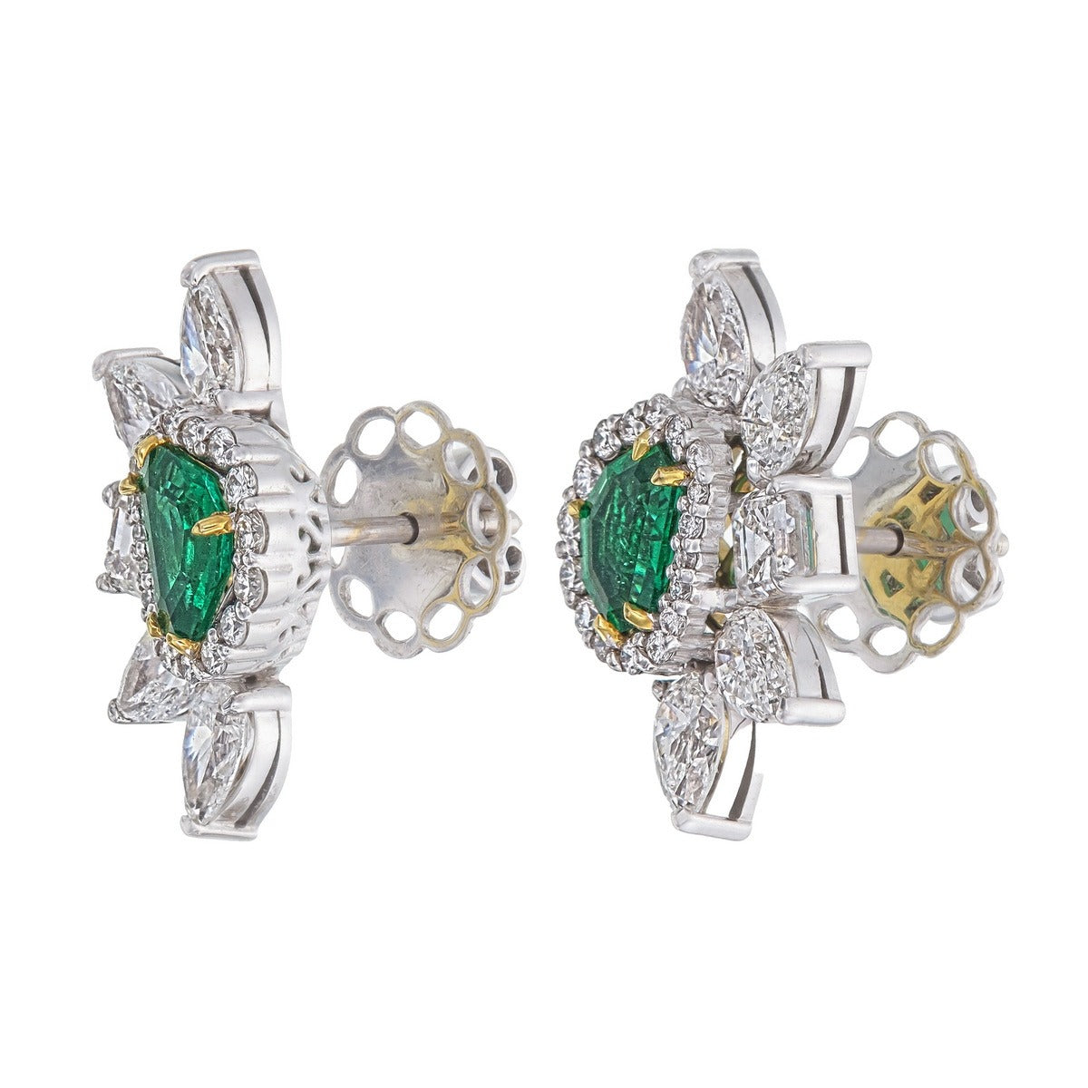 Green Emarald Certified Natural Diamond Flower Earrings