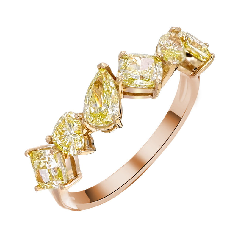 Yellow Canary Colour Fancy Cut Natural Diamond Half Eternity Wedding Band