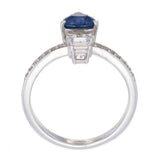 Blue Sapphire Trillion & Baguette Cut Certified Natural Diamond Two Stone Engagement Ring