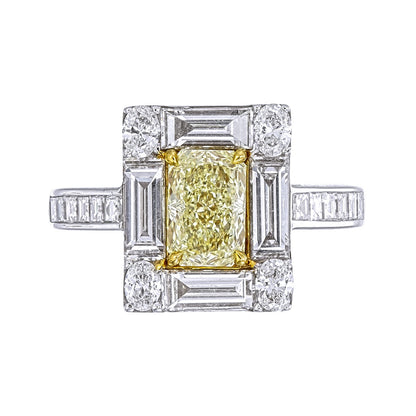 Canary Yellow Radiant Cut Certified Natural Diamond Halo Engagement Ring